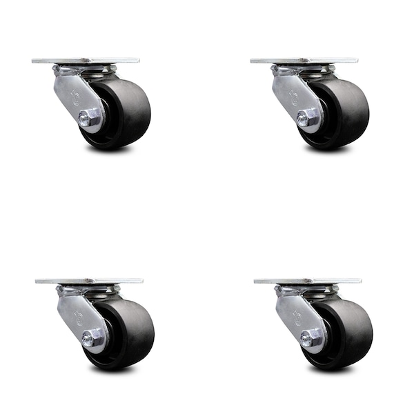 3.25 Inch Glass Filled Nylon Caster Set with Roller Bearing and Swivel Lock SCC
